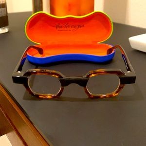 Theo Glass Frame with single vision lens.  Tortoise shell and brown.